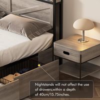 Lit en fer Queen avec lumières LED, cadre en bois et station de charge, 4 tiroirs et prise USB, lit en fer pliable pour chambre simple