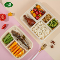 Boîtes à lunch jetables VVG sans PFAS, en amidon de maïs, adaptées au sushi, à 3 compartiments, biodégradables, écologiques, avec gaufrage