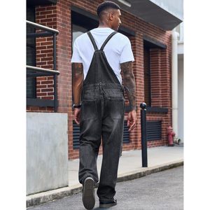 Mono vaquero desgastado para hombre 2025, mono de verano informal inspirado en Hip-Hop de talla grande, correa ajustable, características de Jean rasgado - Product Image 4
