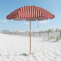 Parasol de plage d'été rouge rayé avec protection solaire UPF 50, mât en acier et pointe de fixation au sable, pour voyage, mer et jardin