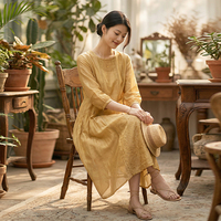 Robe longue à manches longues pour femme, col rond, grande taille, élégante et décontractée, collection Printemps 2026