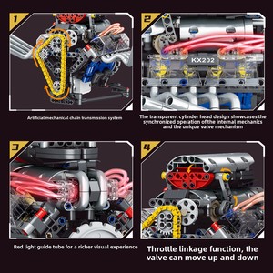 เครื่องยนต์จำลองแบบกลไก เครื่องยนต์ V8 ของเล่นประกอบแบบ ABS พร้อมไฟแสดงสถานะ ใช้งานร่วมกับตัวต่อเลโก้ ของเล่นแบบจำลอง - Product Image 2