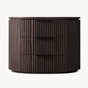 RH Wooden CurvedFront <strong>Bedside</strong> <strong>Table</strong> with 3 Drawers Vertical Grain Nightstand Modern Bedroom Storage Cabinet with <strong>Compact</strong> Drawers - Product Image 4