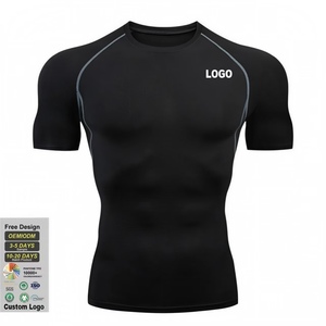 T-shirt de compression pour homme, manches courtes, col rond, respirant, séchage rapide, couleur unie, haut de sport d'entraînement, tee-shirt sculptant le corps - Product Image 1