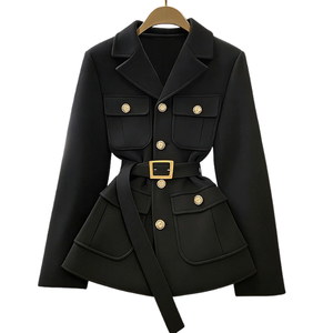 Blazer Monopetto da Donna con Colletto a Revers, Tinta Unita, Intrecciato, con Fascia in Vita, Casual, Versatile ed Elegante - Product Image 2