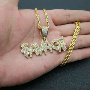 สร้อยคอจี้ตัวอักษร Savagf โลหะผสมสังกะสี ประดับไมโครอินเซอร์ต สร้อยคอแฟชั่นฮิปฮอปสำหรับผู้ชาย ของขวัญ - Product Image 5