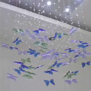 Lustre moderne en verre soufflé fait main, design papillon, décoration artistique, luminaire suspendu contemporain pour plafond, à intensité variable, <span class=keywords><strong>50</strong></span> faisceaux, 4100K - Product Image 1