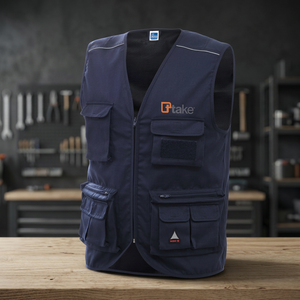 TTAKE เสื้อกั๊กแขนกุดสำหรับฤดูร้อนสีเทาพร้อมกระเป๋าหลายช่อง - Product Image 3