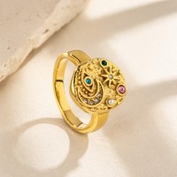 Bagues pour femmes en acier inoxydable couleur or 18 carats avec breloques étoile, lune et œil en zircone cubique colorée de haute qualité, bijoux célestes