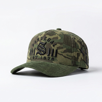 Casquette de baseball tactique vintage HBA54 à 5 panneaux en sergé, imprimé camouflage intégral, ajustable, sportive, 100 % coton, pour la pêche, la chasse et la randonnée