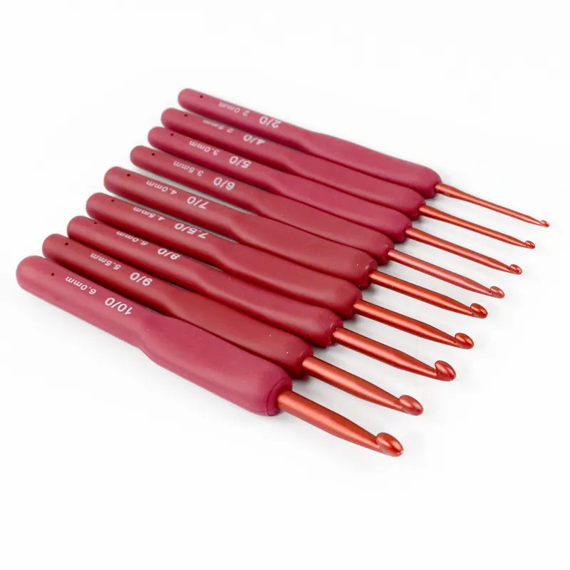 MeeTee BK457 14mm Other Bag Parts Accessories Sewing Tool Hardware Red Crochet 9 Sets Rubber Handle Crochet Hooks