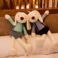 Boneka Kelinci Telinga Panjang Siap Kirim dengan Overall Bergaris, Boneka Lembut Nyaman untuk Hadiah Anak, Hadiah Mesin Cakar, Bersertifikat CE