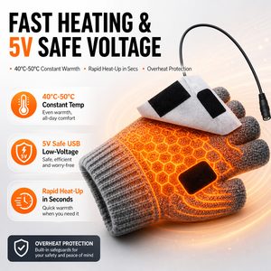 Gants en tricot chauffants USB avec coussinets chauffants amovibles, fermeture auto-agrippante, poignets côtelés et alimentation 5V pour un confort quotidien - Product Image 2