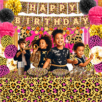 Décorations d'anniversaire pour fille motif guépard rose, comprenant assiettes, serviettes, gobelets, nappe, vaisselle pour fête de 18 ans sur le thème du léopard