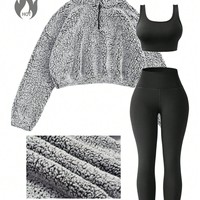 Ensemble de sport pour femme Aoyema, tenue de yoga, automne 2025, sweat à capuche, demi-zip, respirant, taille haute, col en V, trois pièces, ensemble de fitness