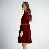 Robe en velours scintillante pour femmes, bordeaux, avec bordure dorée, col Peter Pan, manches longues, robes de fête