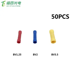 Isolado Butt Wire Connector 50pcs BV1.25 BV2 BV5.5 Elétrica Crimp Terminais Bloco Premium Solderless Latão Vermelho Azul Amarelo