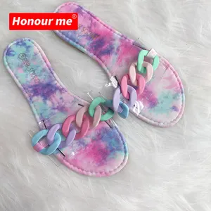 Cheap Sandals Summer Slides Flat Shoes Pvc Clear Chain Ladies Slippers And Sandals Womens Slippers