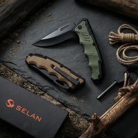 Couteau pliant d'extérieur EDC CT832 avec manche en fibre de verre PP doux au toucher, acier 3Cr13, finition oxyde noir, bord brut, trou pour le pouce, verrouillage Liner Lock