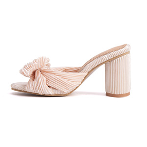 Sandales à talons hauts compensés et confortables pour femmes, avec nœud, en textile, à bout ouvert, pour soirée - Product Image 1