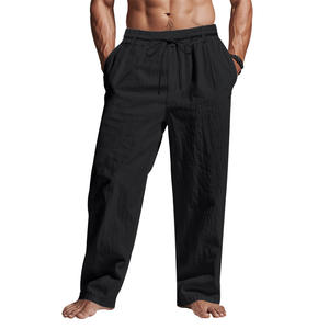 <b>Men's</b> Casual Loose Fit Drawstring Plain Dyed Straight <b>Linen</b> Pants Summer Comfortable Breathable <b>Beach</b> <b>Trousers</b> Trendy - Product Image 2