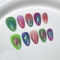 Faux Ongles à Presser de Luxe en Gros, 10 Pièces, Couverture Complète, French Manucure, Acrylique Nude Vert Court avec Colle Brillante, Design Carré pour Doigts