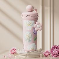 Botol Minum Anak Motif Bunga Kapasitas Besar, Vacuum Insulated Stainless Steel dengan Sedotan, Desain Lucu, Portabel, Cocok untuk Hadiah