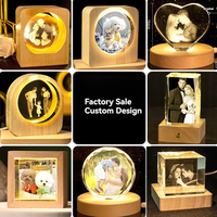 Lámpara de Noche de Cristal 3D Personalizada con Foto, Base de Madera con LED, Grabado de Imagen Personalizado, Bola de Cristal con Impresión a Color 2D, Regalo de Cristal