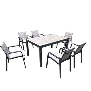 Juego de Muebles de Jardín de Aluminio con <span class=keywords><strong>Mesa</strong></span> de Comedor <span class=keywords><strong>Extensible</strong></span> Moderna para Exteriores de Lujo, <span class=keywords><strong>Mesa</strong></span> y Sillas Extensibles - Product Image 6