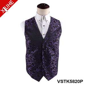 उच्च गुणवत्ता निहित बैंगनी रंग Paisly पैटर्न वास्कट कस्टम पॉलिएस्टर Jacquard Mens बनियान - Product Image 5