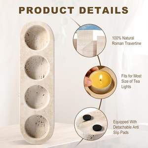 Travertine Candle <strong>Holder</strong> for Dining Table Beige Candle <strong>Holder</strong> with 4 Holes <strong>Tealight</strong> Candle <strong>Holder</strong> for Table Centerpieces - Product Image 4