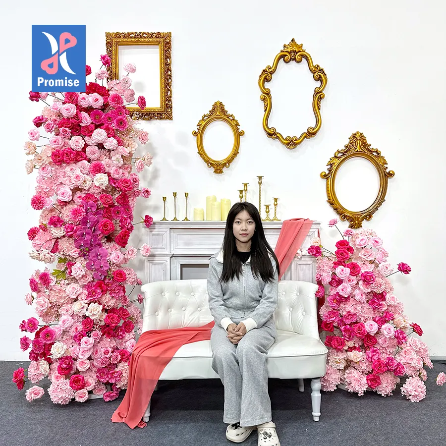 Promise Hot Sale Artificial Flower Silk Rose Arch Wedding Pink Flower Arch Backdrop