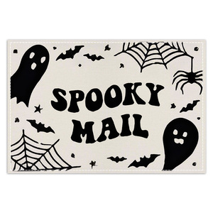 2024 baru alas linen Halloween huruf tengkorak dicetak persegi tahan panas tikar pesta Amerika meja makan dekorasi alas meja - Product Image 6