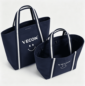 Custom Logo <strong>Navy</strong> Blue Canvas Tote <strong>Bag</strong> with Striped Webbing Handles Eco-friendly Reusable Shopping Shoulder <strong>Bag</strong> for Promotion - Product Image 3