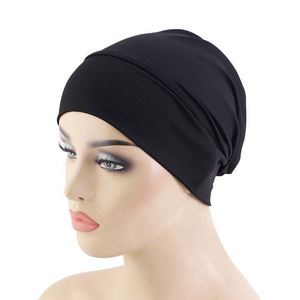 Wholesale Custom Logo Hair Accessories Soft Stretchy Muslim Beanie Dome Cap <b>Head</b> Wrap Hijab Solid Color Image <b>Style</b> Beach Unisex - Product Image 6