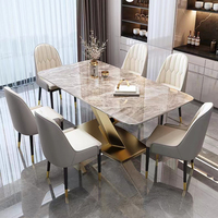 Table à manger de haute qualité et 6 chaises ensemble de salle à manger rectangle italien de luxe Table en marbre avec base en acier inoxydable
