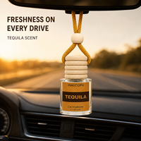 Diffuseur de parfum suspendu pour voiture, flacon en verre 8ml avec bouchon en bois, parfum Tequila longue durée rechargeable, logo personnalisé OEM ODM Vente en gros 2026
