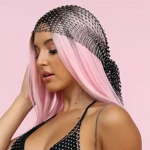 Женские аксессуары для волос, полностью Алмазная эластичная повязка на голову, модная индивидуализированная сетчатая мусульманская повязка на голову со стразами для вечеринки, Durag