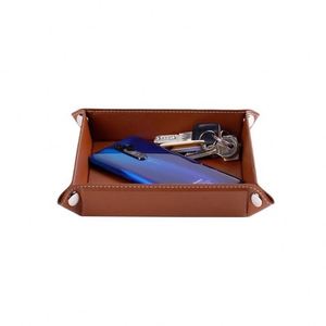 PU Leather Foldable Storage Box Tray <b>Square</b> <b>Key</b> Wallet Coin Organizer Desktop & Drawer Accessory Set for Home & Office Use - Product Image 2