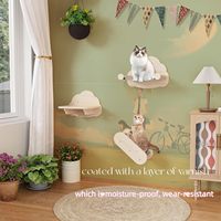 Arbre à chat mural moderne en bois massif avec étagères, perchoirs, marches, échelle et hamac d'escalade - Emballé en carton