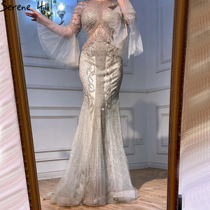 Abiti da sera con maniche svasate girocollo marrone caramello Serene Hill LA70289 abiti da cerimonia per cena formale con perline a sirena - Product Image 5