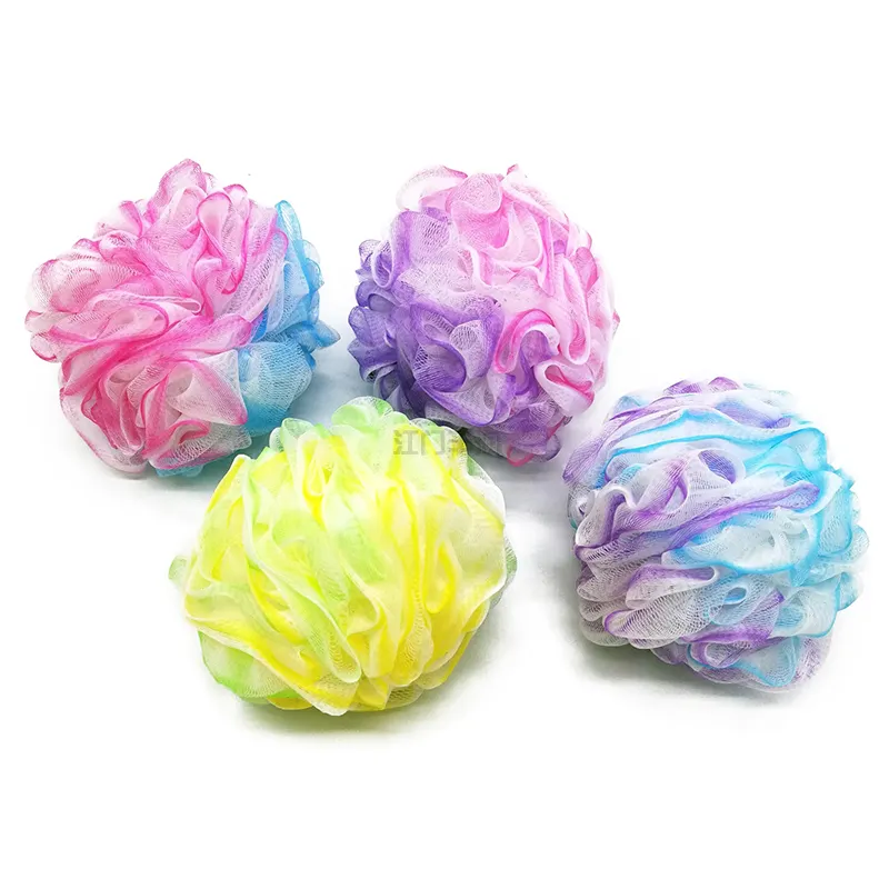 Popüler iki tarafı çiçek banyo topu PE mesh net peeling banyo duş puf sünger banyo için