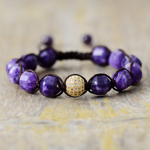 Imperial Stone Jewelry Natural Stone Hand-Woven <b>Adjustable</b> <b>Bracelet</b> Geometric Beads Tiger Stone Purple Lake Blue Black Caramel - Product Image 4