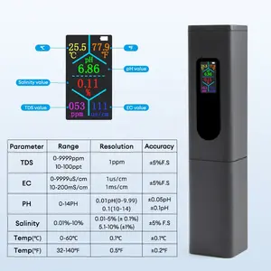 Termometer air pena uji kualitas air TDS EC, layar warna portabel 5-in-1 dengan pengisian daya USB