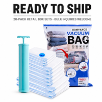 En stock – Lot de 20 sacs de compression sous vide réutilisables pour vêtements avec pompe électrique – Gain de place – Coffret de vente au détail