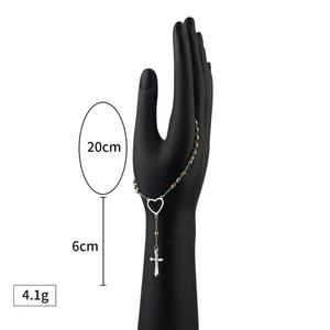 Pulsera de Acero Inoxidable Chapada en Oro OEM para Mujer, Joyería de Fábrica, Rosario con Corazón Grabado para Católicos, Pulseras de Moda con Eslabones - Product Image 5