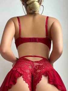 3 pezzi in pizzo Patchwork plissettato tuta con spacco in lino giarrettiera cintura a rete <span class=keywords><strong>calze</strong></span> da donna Sexy Lingerie Set - Product Image 2