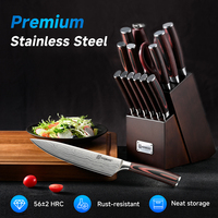 Ensemble de couteaux de cuisine japonais en acier inoxydable Keemake, 15 pièces, manches en bois Pakka, design ambidextre, lames combinées de 3,5 à 8 pouces