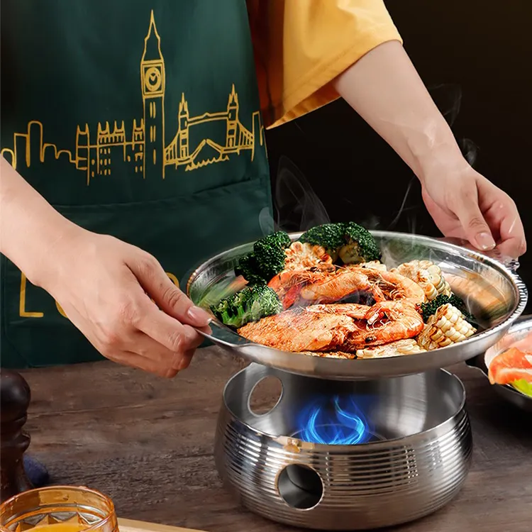 Panela De Paella De Aço Inoxidável Com Double Handle Restaurante Coreano Kimchi Clear Soup Pot Seafood Dry Pot Camping Outdoor Cookware