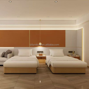 OEM Factory Supply Cheap Price Custom Business Hotel Room Furniture King <b>Queen</b> <b>Size</b> Wood Panel <b>Bed</b> Frame With Two Nightstands - Product Image 4